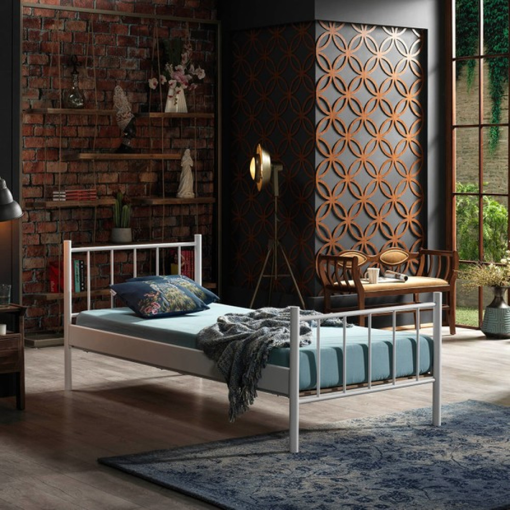 Unimet Falez Tek Kişilik Ferforje Metal Karyola-Beyaz - 90 x 190 cm Karyola Fiyatı