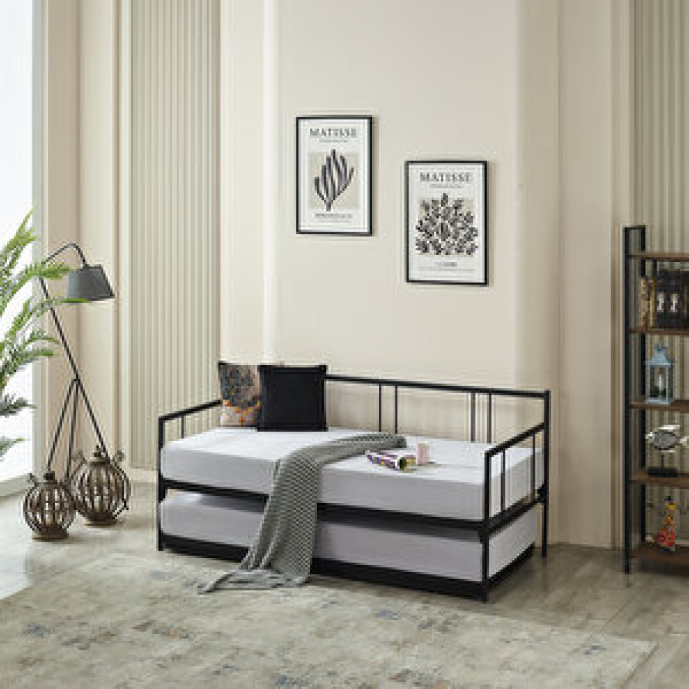 Unimet Forte Yavrulu Daybed Tek-çift Kişilik Metal Karyola - Siyah 90x200 cm Karyola Fiyatı