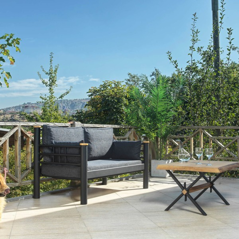 Unimet Kappis Dk Metal Sofa Sedir 70x140 İkili Koltuk Siyah - Antrasit Bahçe Koltuğu Fiyatı