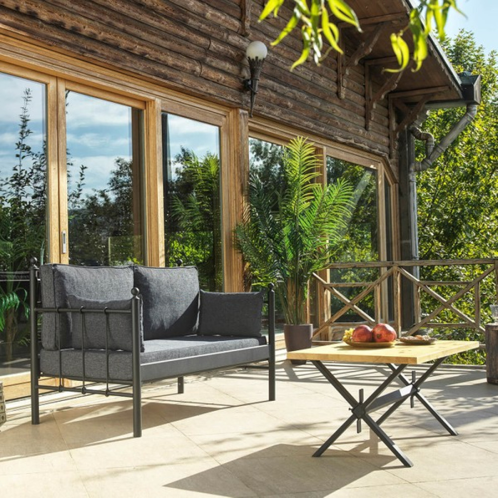Unimet Lalas Dk Metal Sofa Sedir 70x140 İkili Koltuk Siyah - Antrasit Bahçe Koltuğu Fiyatı