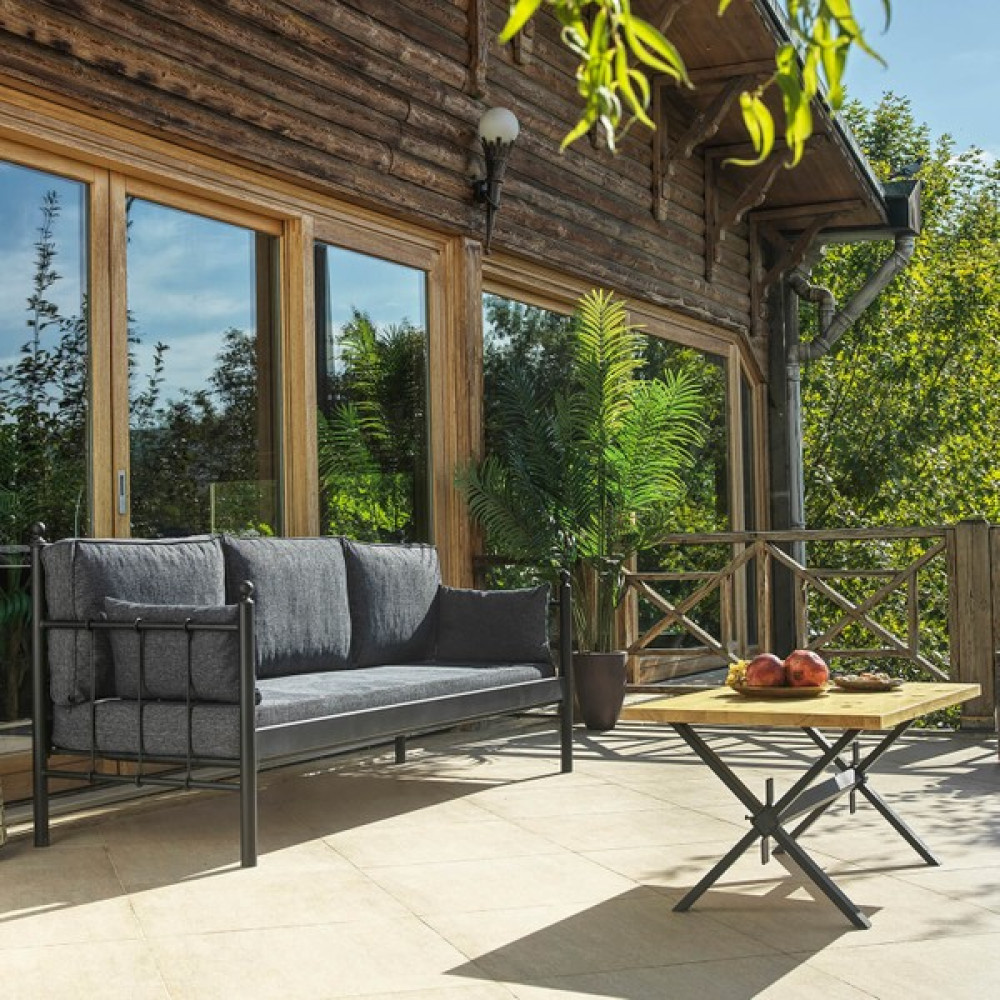 Unimet Lalas Dk Metal Sofa Sedir 70x200 Üçlü Koltuk Siyah - Antrasit Bahçe Koltuğu Fiyatı