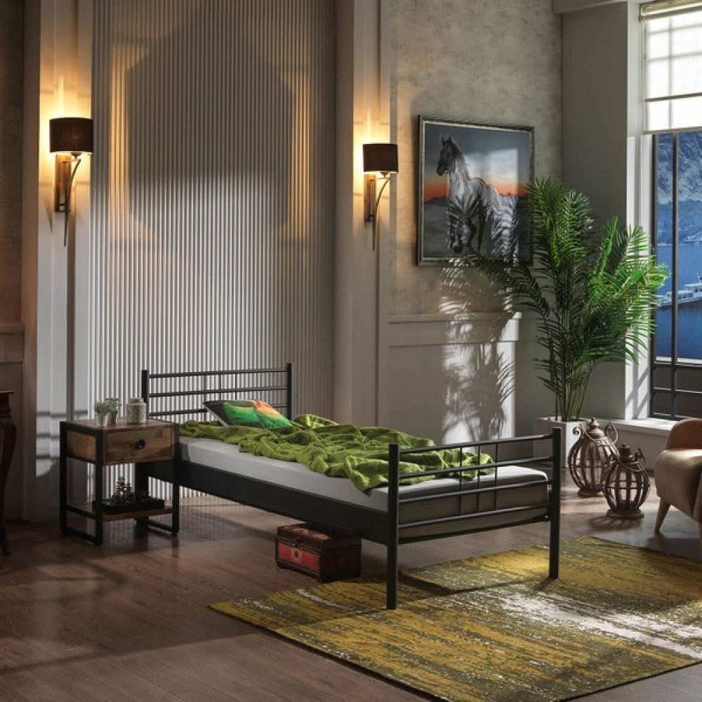 Unimet Manyas Tek Kişilik Ferforje Metal Karyola-Siyah - 90 x 190 cm Karyola Fiyatı