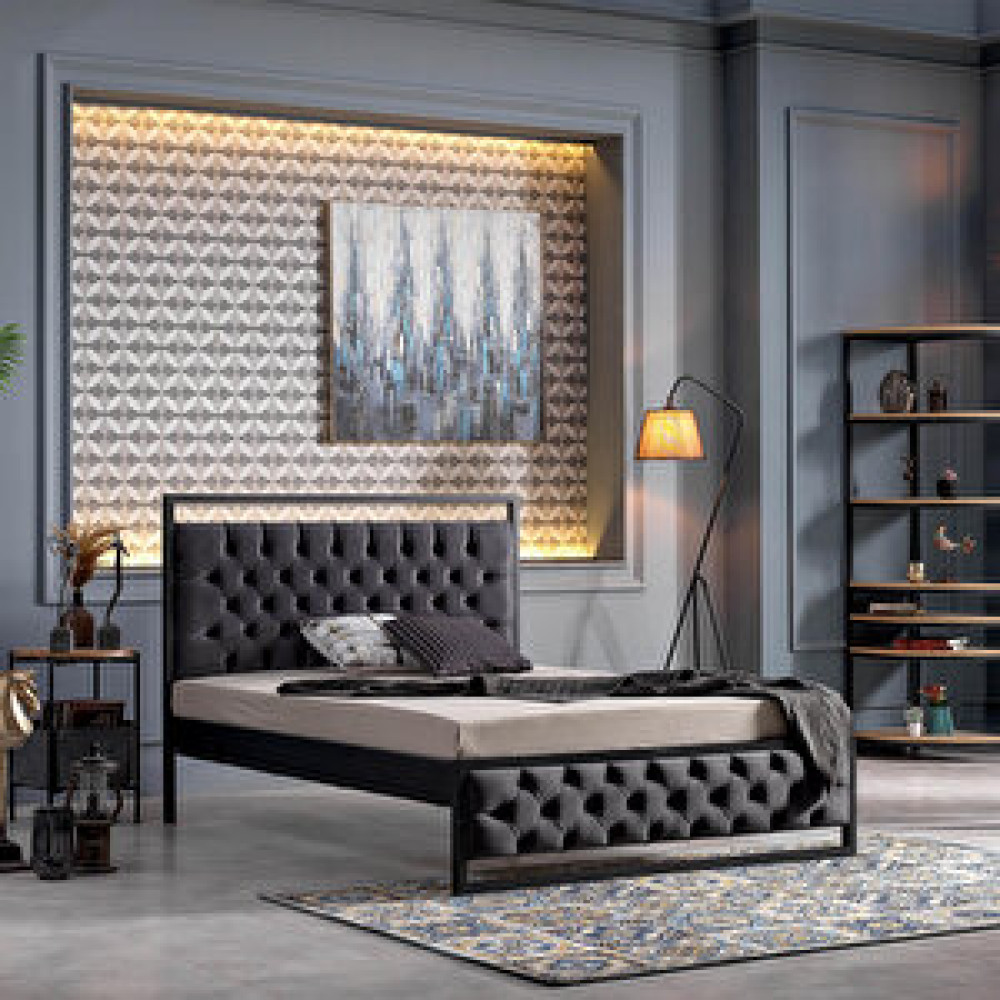 Unimet Mithra Çift Kişilik Metal Karyola - Siyah-antrasit 180x200 cm Karyola Fiyatı