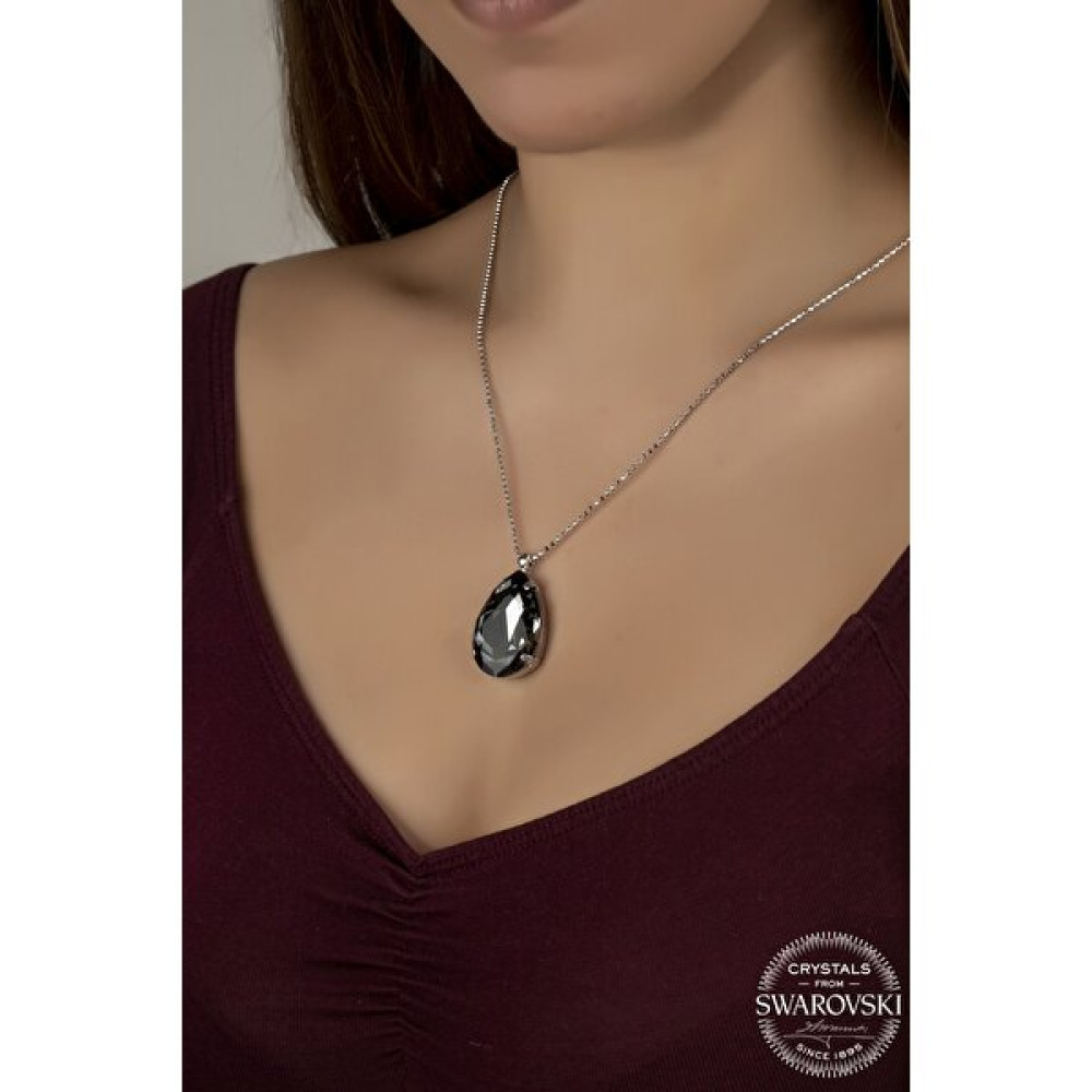 Union Takı Union Swarovski Crystal Kadın Black Diamond Damla Gümüş Kolye - Beyaz Gümüş Kolye Fiyatı