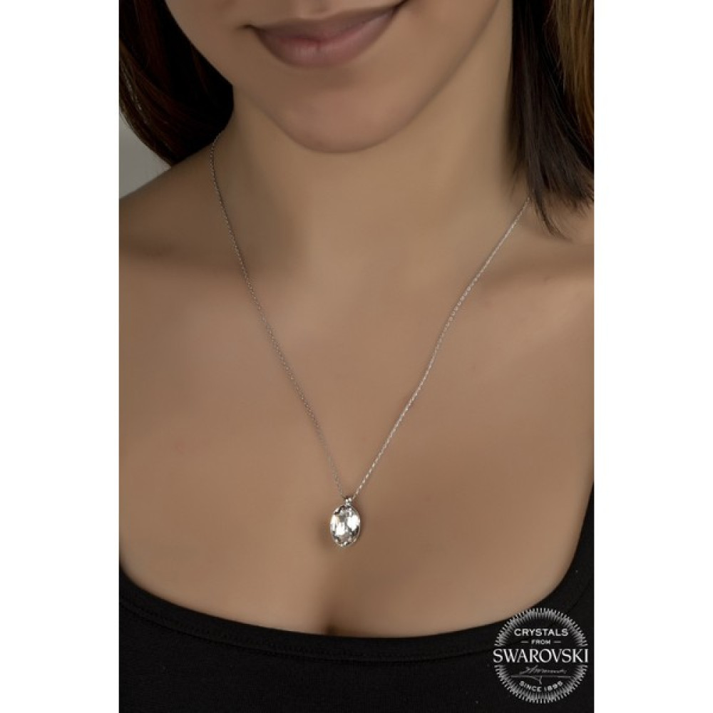 Union Takı Union Swarovski Crystal Kadın Oval Gümüş Kolye - Beyaz Gümüş Kolye Fiyatı