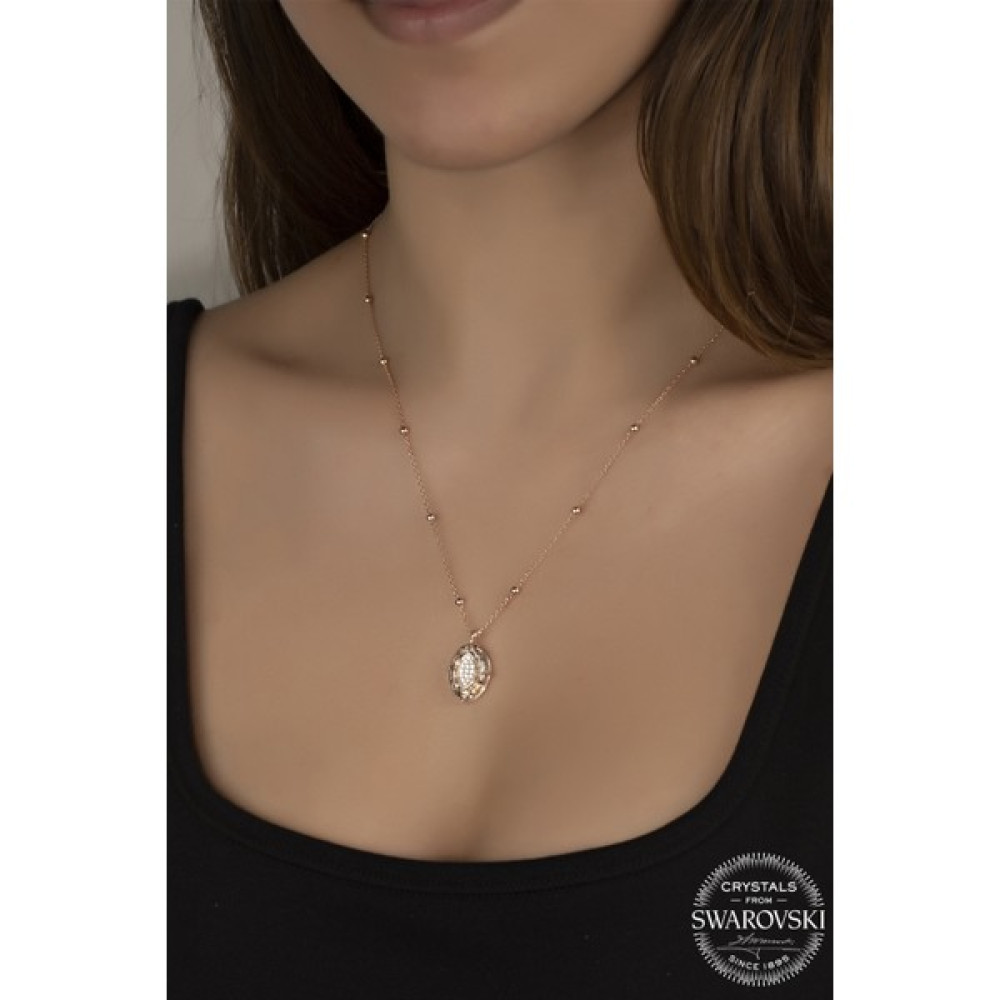 Union Takı Union Swarovski Crystal Kadın Oval Rose gümüş Kolye - Beyaz Gümüş Kolye Fiyatı