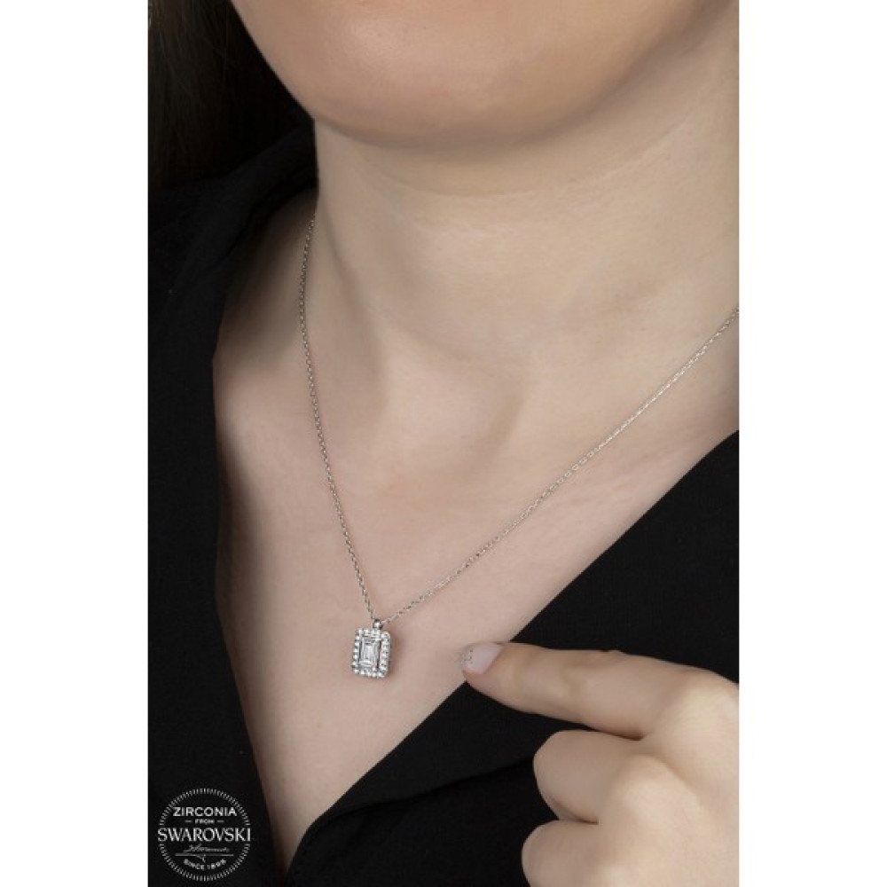Union Takı Union Swarovski Zirconia Kadın Dikdörtgen Gümüş Kolye - Beyaz Gümüş Kolye Fiyatı
