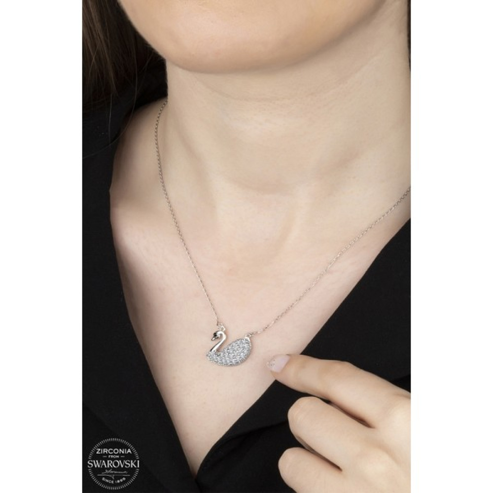 Union Takı Union Swarovski Zirconia Kadın Kuğu Gümüş Kolye - Beyaz Gümüş Kolye Fiyatı