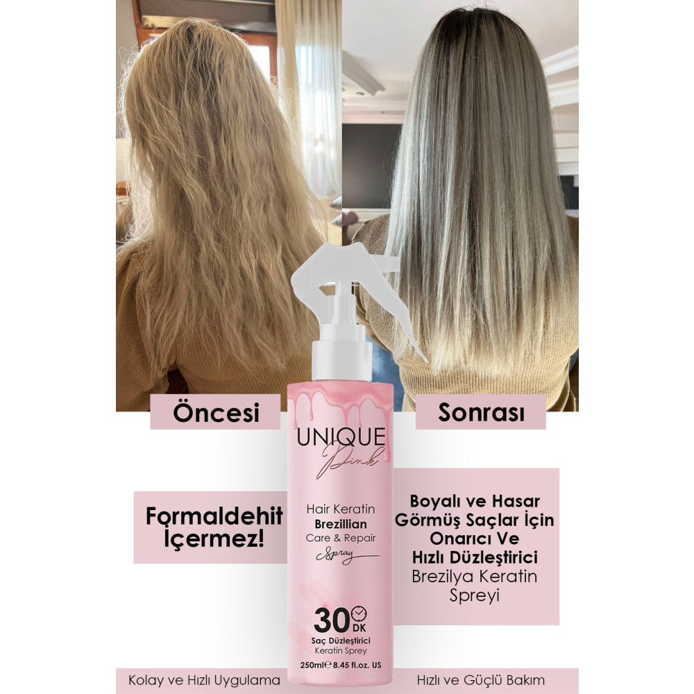 Unique Pink Düzleştirici Ve Onarıcı Brezilya Fönü Sprey Keratin 250ml Saç Şekillendirici Sprey Fiyatı