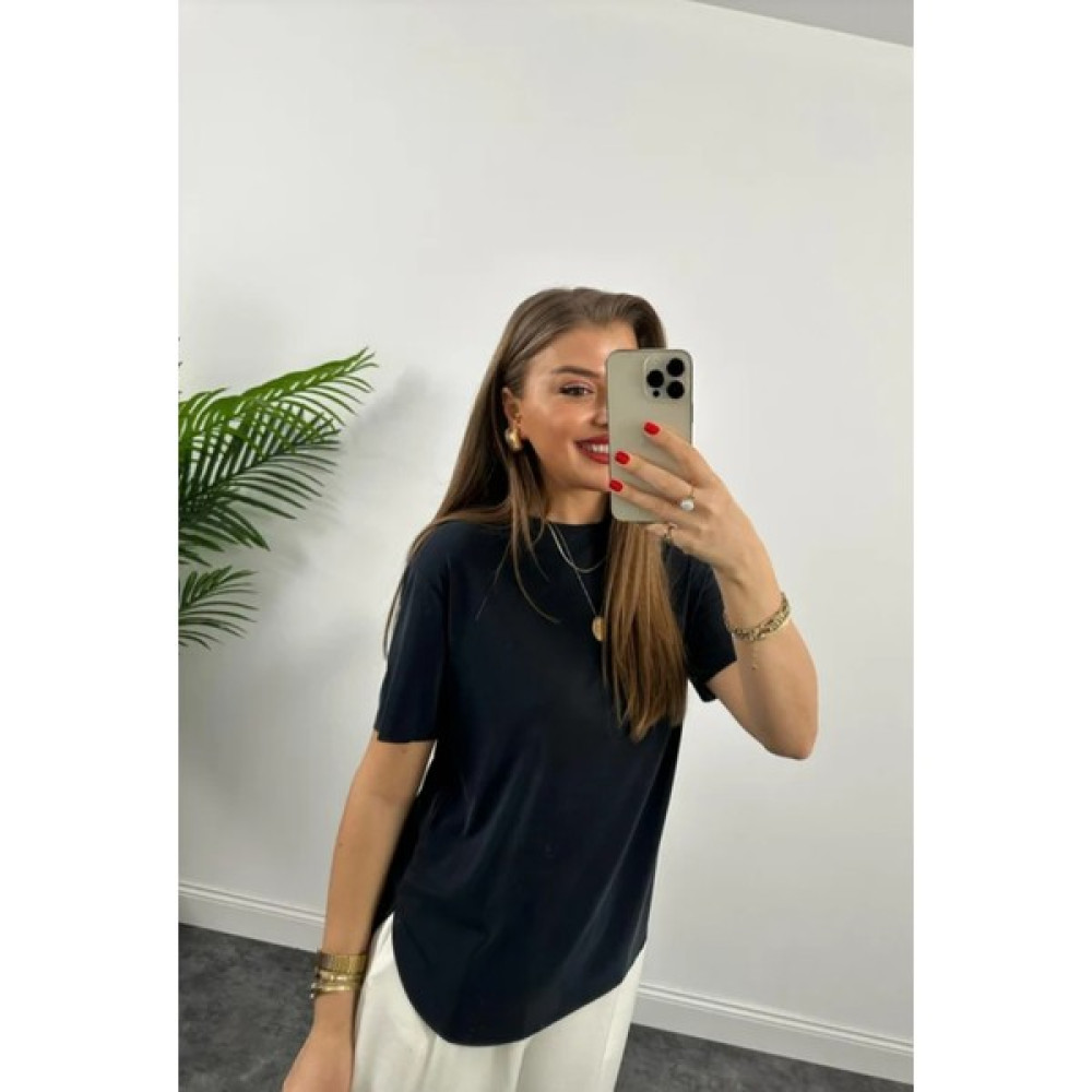 Unique Style Marka Dökümlü Tam Kalıp Rahat Kumaş Basic Tişört Bayan T-shirt Fiyatı