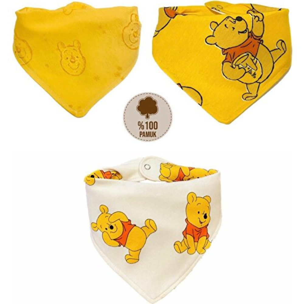 Unisex Bebek Organik Kumaş Çift Katlı Winnie The Pooh Ayıcık Fular Mama Önlüğü Salya Önlüğü 3 Adet - Renkli - 0 - 2 Yaş Mama Önlüğü Fiyatı