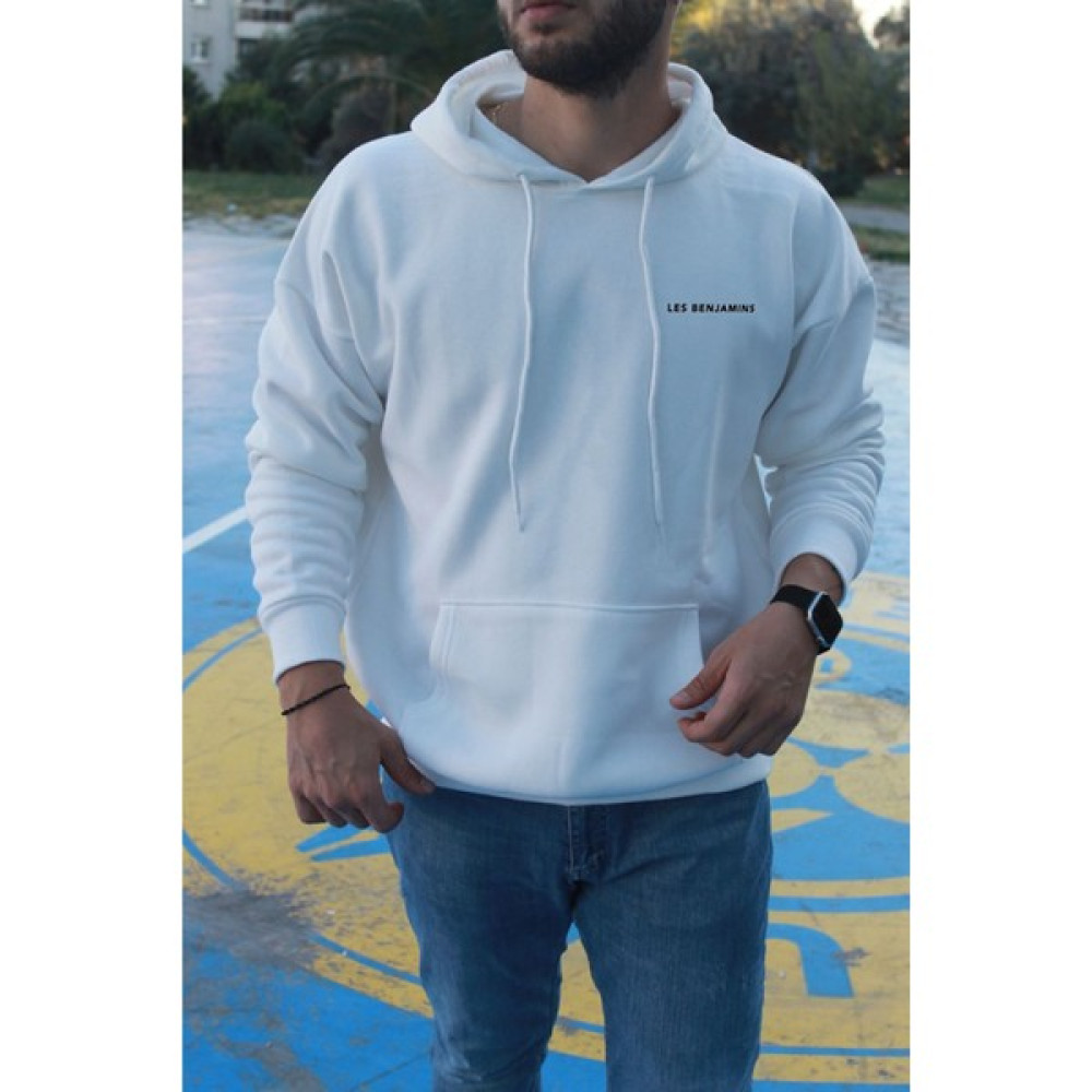 Unisex Beyaz Les Benjamins Baskı Detaylı Oversize Kapşonlu Sweatshirt Erkek Sweatshirt Fiyatı