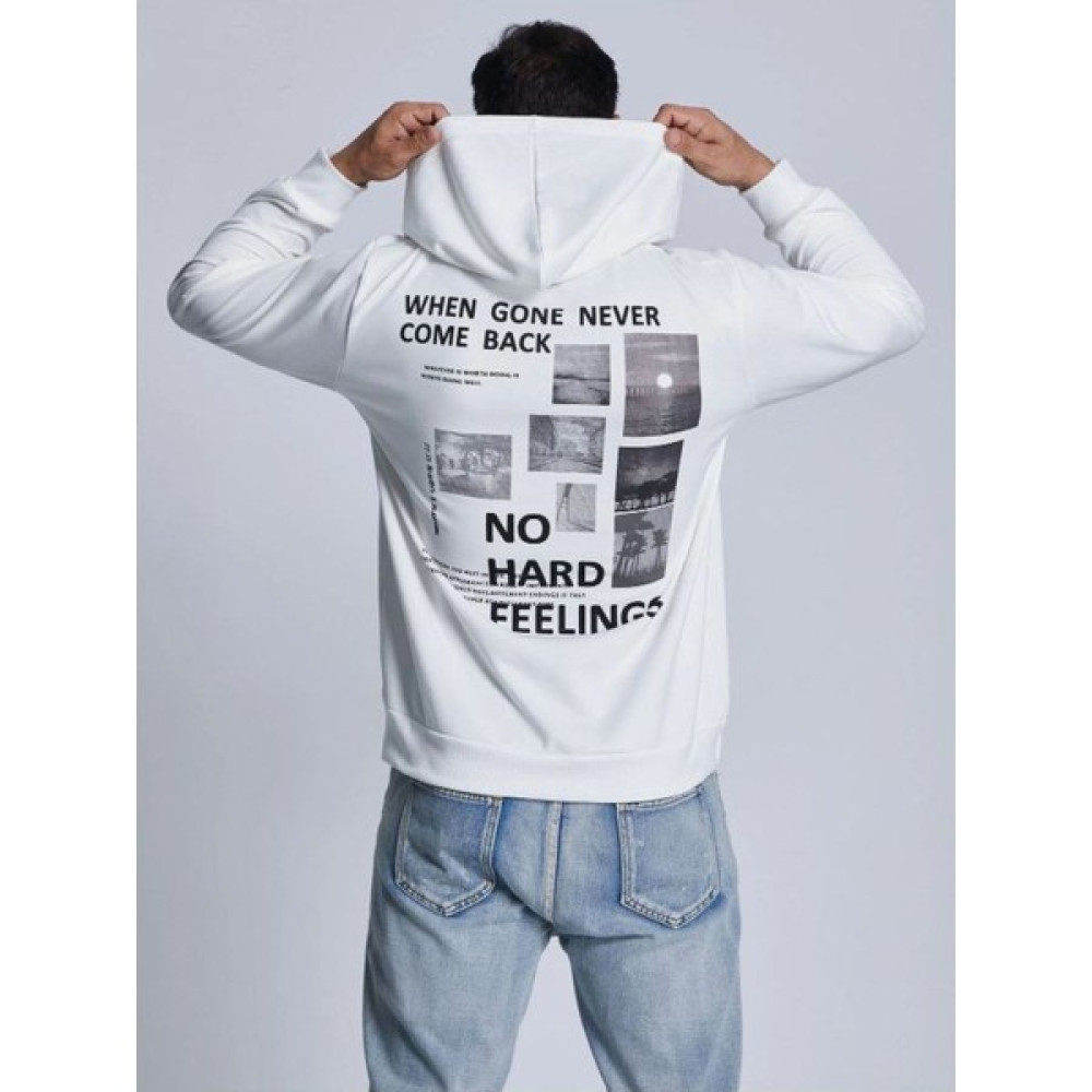 Unisex Beyaz Sırt Baskılı Kapşonlu Oversize Sweatshirt Erkek Sweatshirt Fiyatı