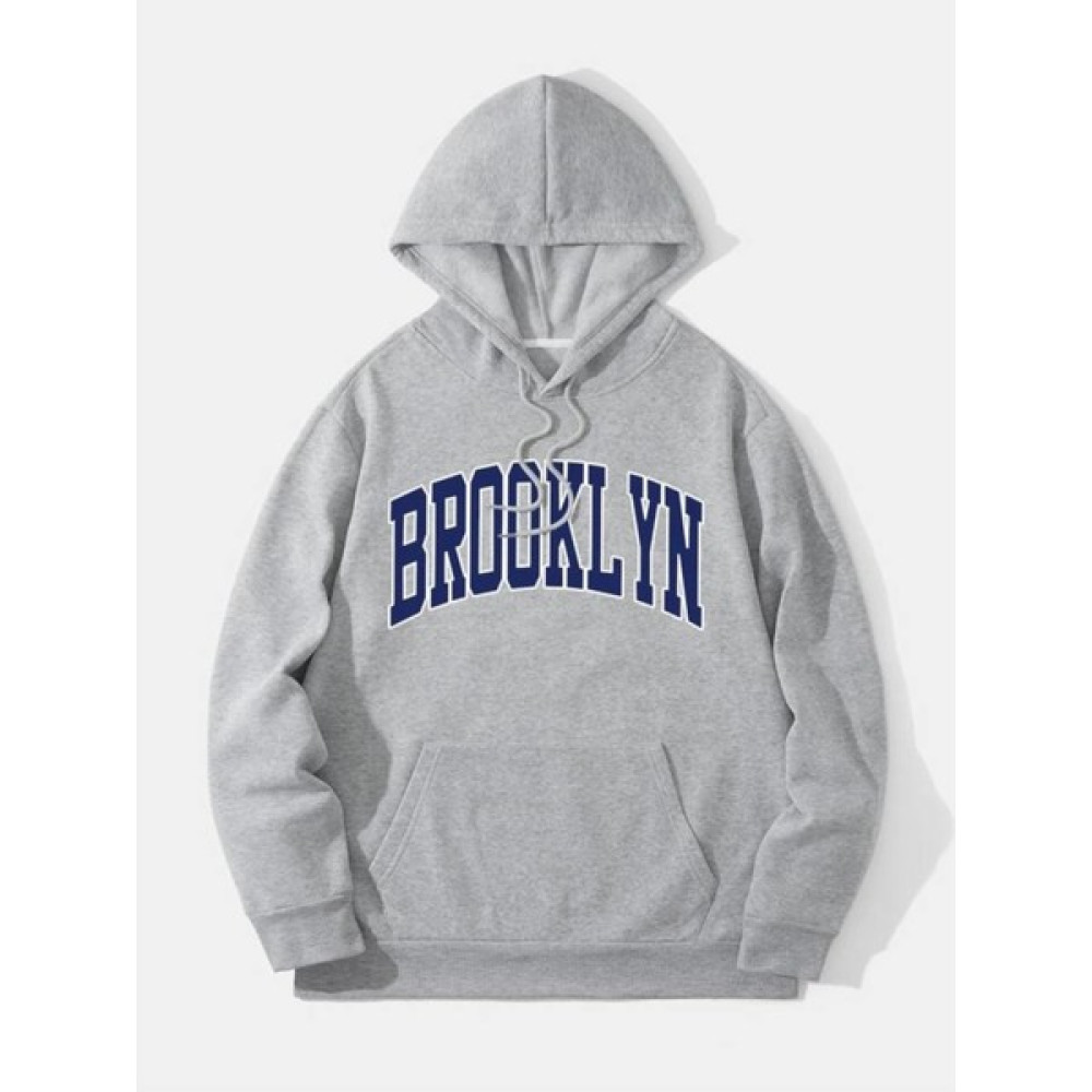 Unisex Brooklyn Baskılı Oversize Kapüşonlu Gri Sweatshirt Bayan Sweatshirt Fiyatı