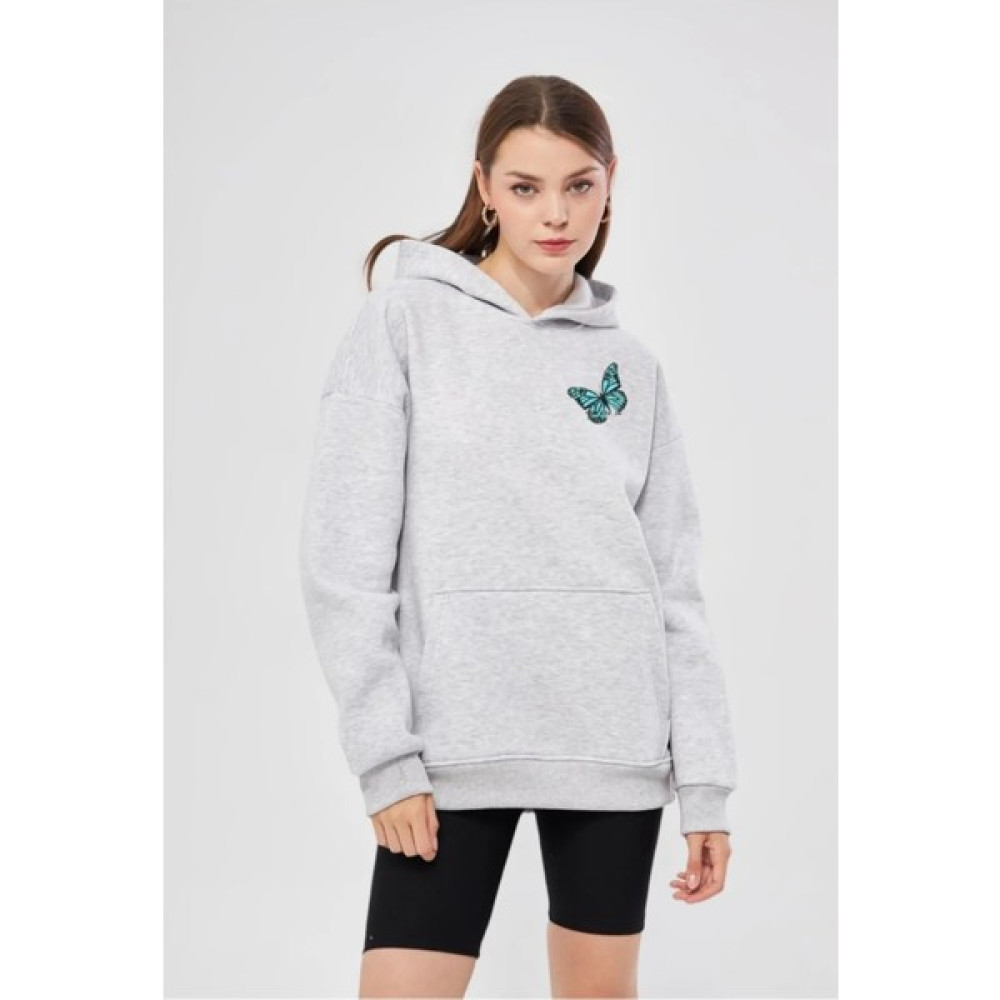 Unisex Gri Renk Basic Sweatshirt Kapşonlu Hoodie Baskılı  %100 Pamuklu - S Oto Boyaları Fiyatı