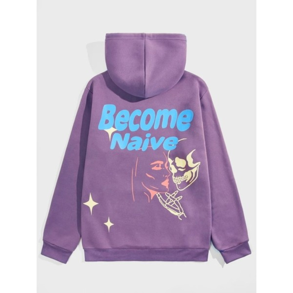 Unisex Kafatası Baskılı Kapüşonlu Mor Sweatshirt Bayan Sweatshirt Fiyatı