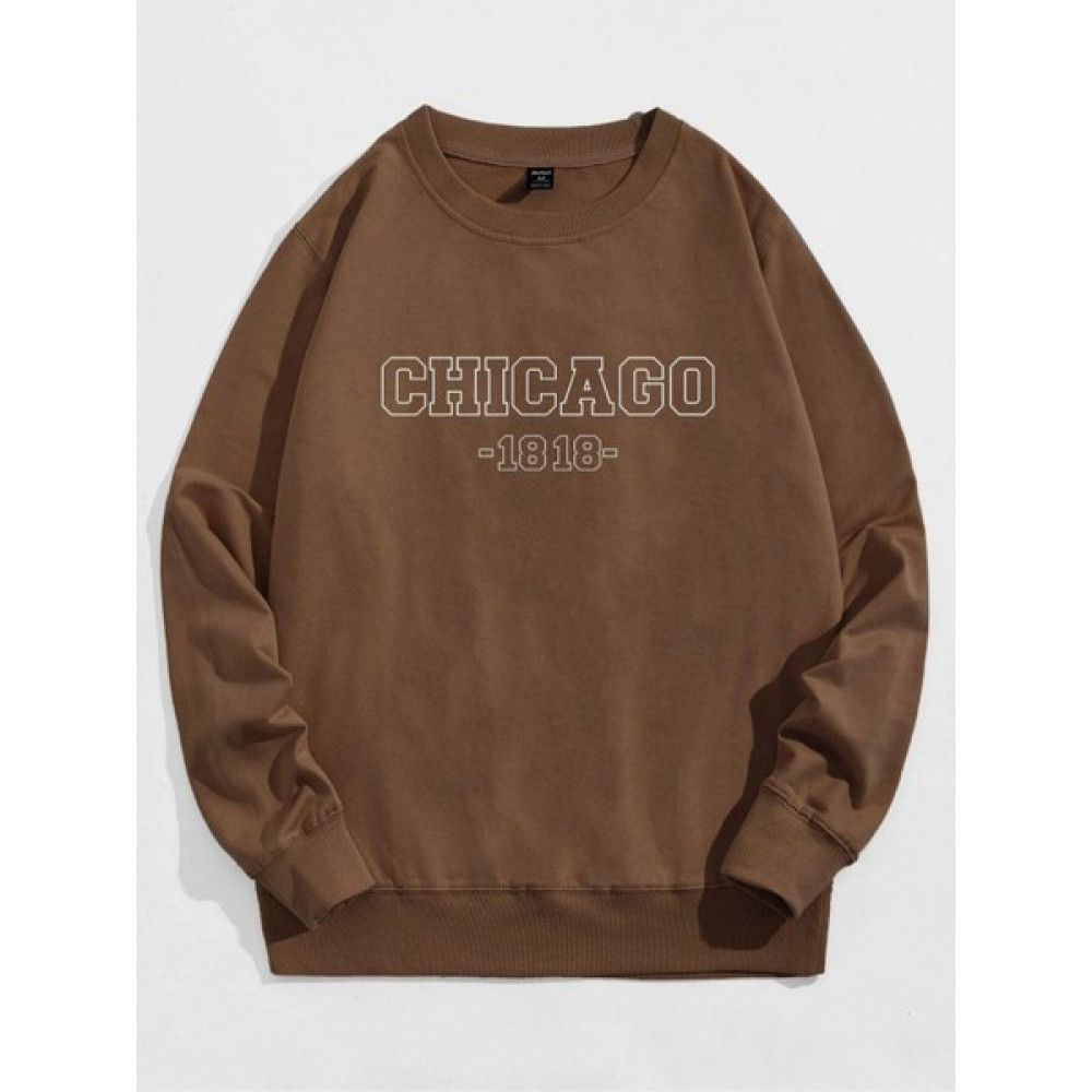 Unisex Kahverengi Chicago Baskılı Bisiklet Yaka Oversize Sweatshirt Erkek Sweatshirt Fiyatı
