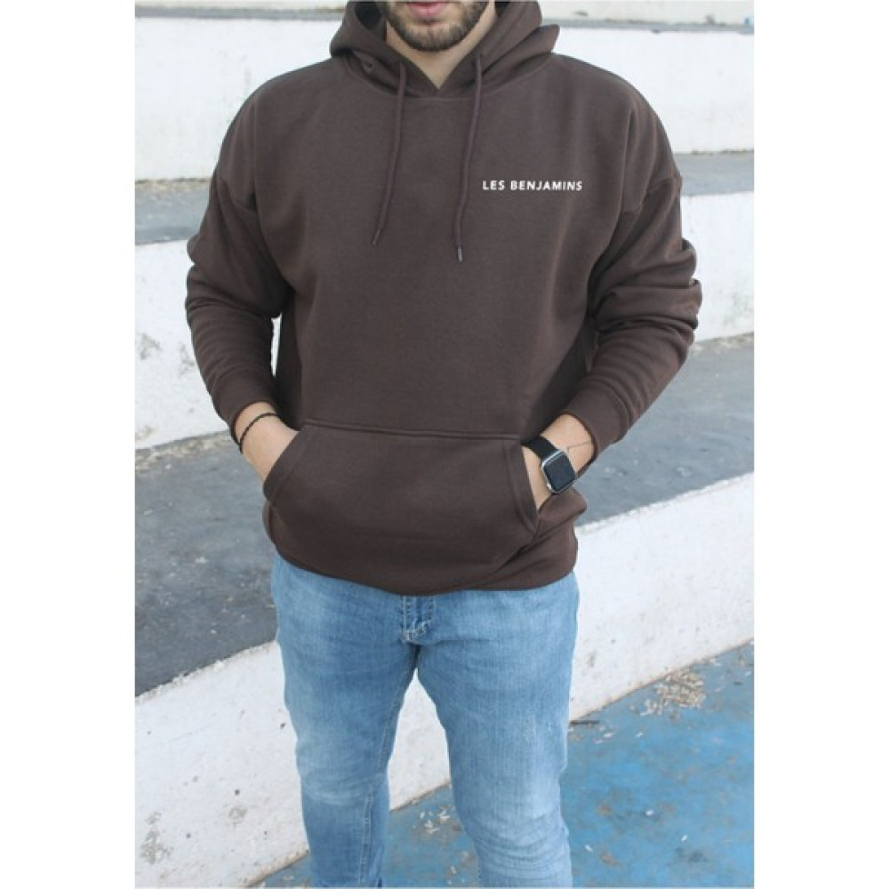 Unisex Kahverengi Les Benjamins Baskı Detaylı Oversize Kapşonlu Sweatshirt Erkek Sweatshirt Fiyatı