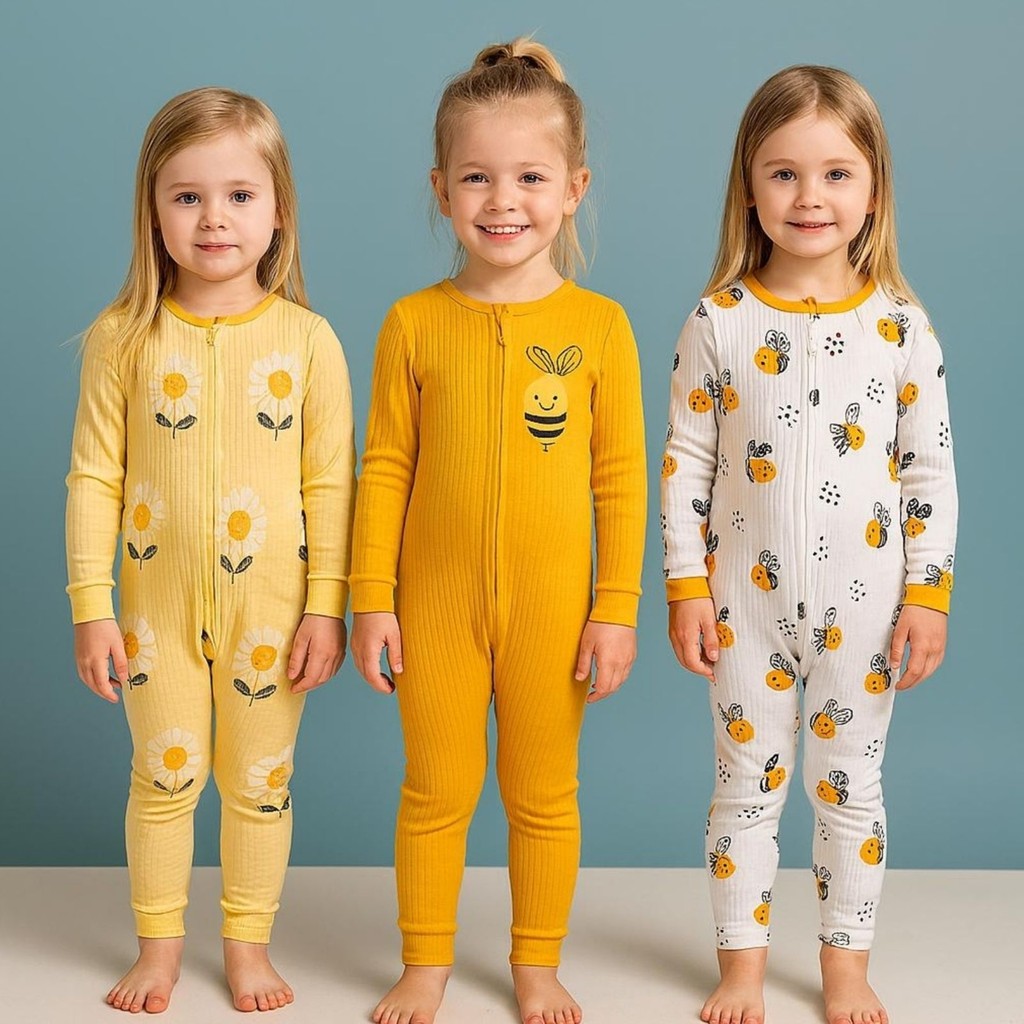 Unisex Kız Bebek %100 Pamuklu 9- 18 Ay Fermuarlı 3'lü Arı Desenli Manşetli Tulum Seti Giyim & İç Giyim Fiyatı