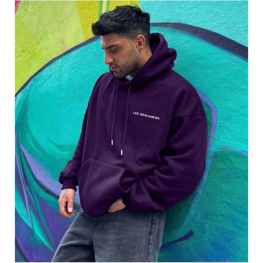 Unisex Mor Les Benjamins Baskı Detaylı Oversize Kapşonlu Sweatshirt Erkek Sweatshirt Fiyatı