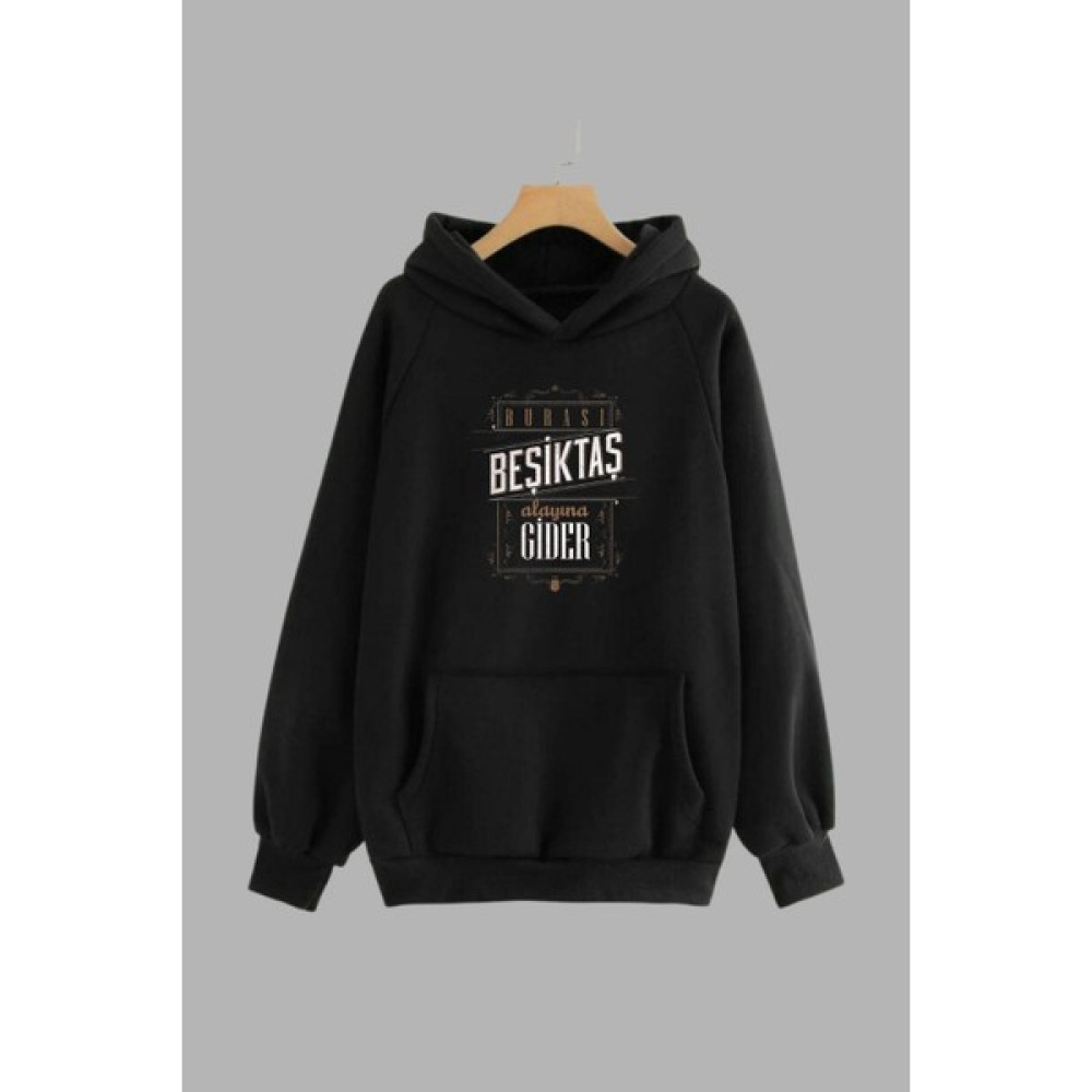 Unisex Siyah Kapüşonlu Sweatshirt Beşiktaş Baskılı Erkek Sweatshirt Fiyatı