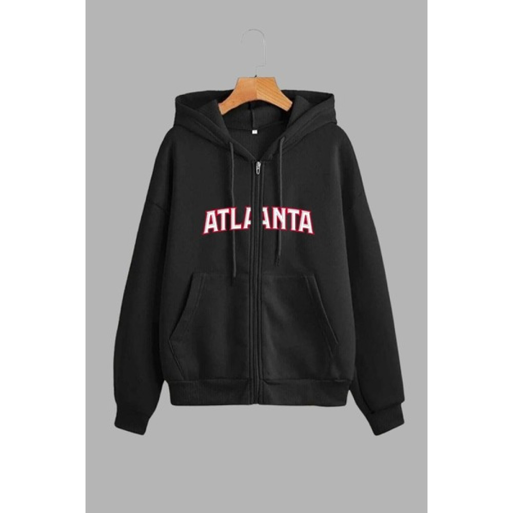 Unisex Siyah Kapüşonlu Sweatshirt Ceket Atlanta Baskılı Bayan Ceket Fiyatı
