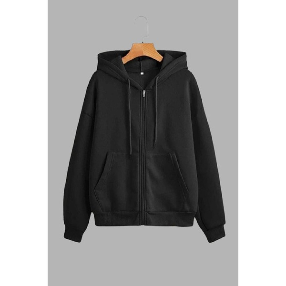 Unisex Siyah Kapüşonlu Sweatshirt Ceket Düz Baskısız Bayan Ceket Fiyatı