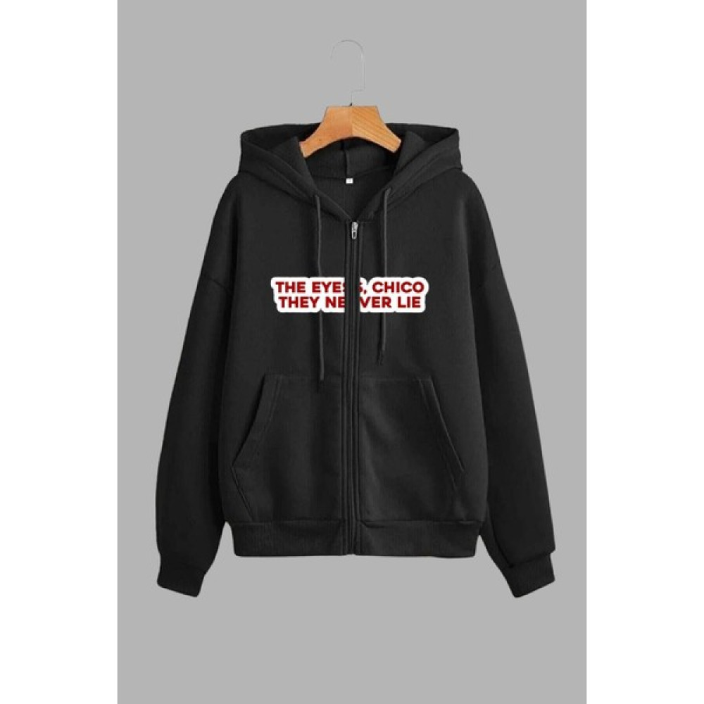 Unisex Siyah Kapüşonlu Sweatshirt Ceket Eyes Never Lie Chico Baskılı Bayan Ceket Fiyatı