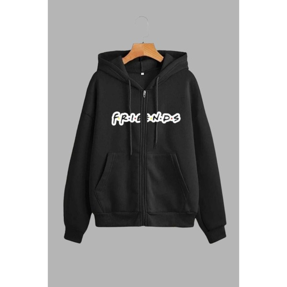Unisex Siyah Kapüşonlu Sweatshirt Ceket Friends Baskılı Bayan Ceket Fiyatı