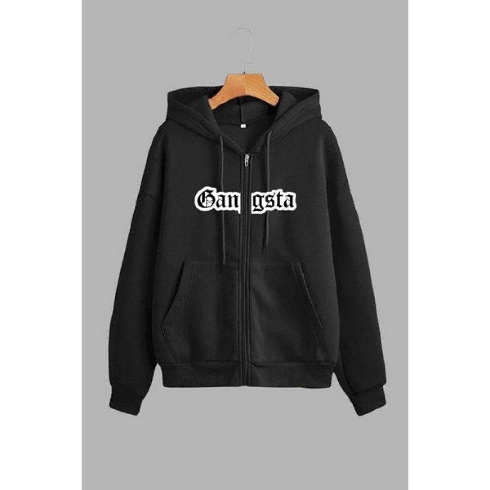 Unisex Siyah Kapüşonlu Sweatshirt Ceket Gangsta Baskılı Bayan Ceket Fiyatı