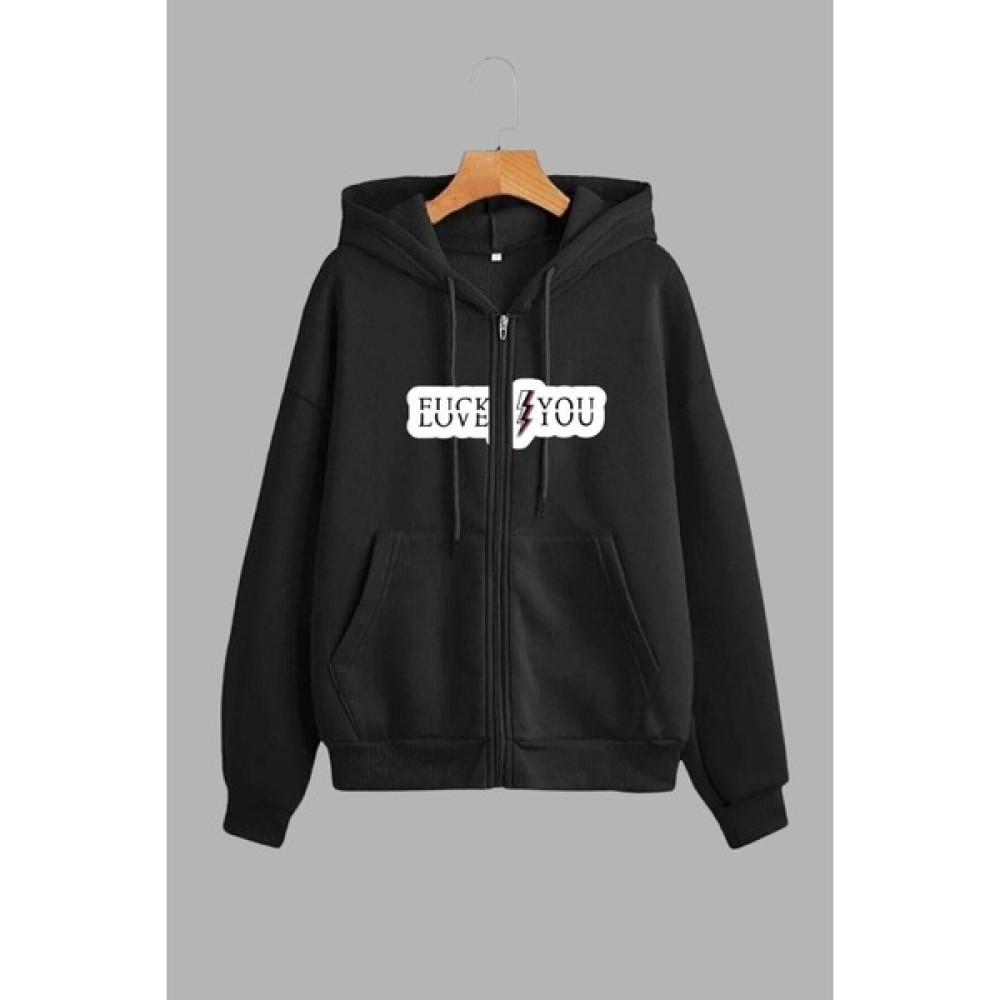 Unisex Siyah Kapüşonlu Sweatshirt Ceket Love You Baskılı Bayan Ceket Fiyatı