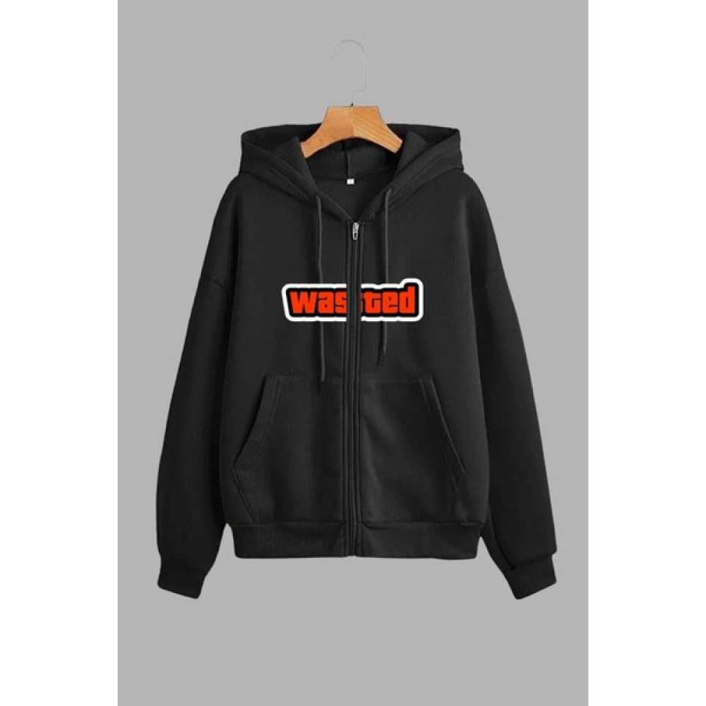 Unisex Siyah Kapüşonlu Sweatshirt Ceket Wasteda Baskılı Bayan Ceket Fiyatı
