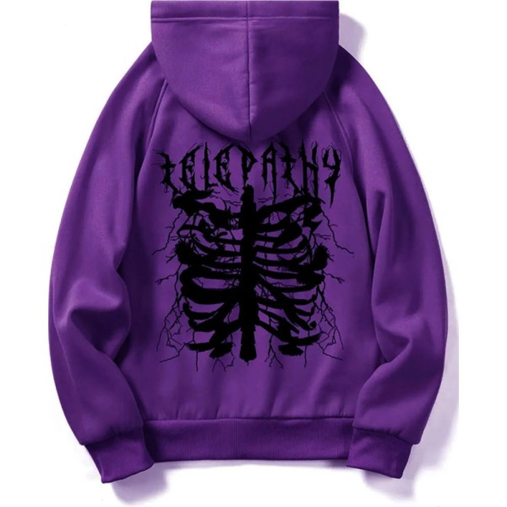 Unisex Telepathy Baskılı Oversize Kapüşonlu Mor Sweatshirt Bayan Sweatshirt Fiyatı