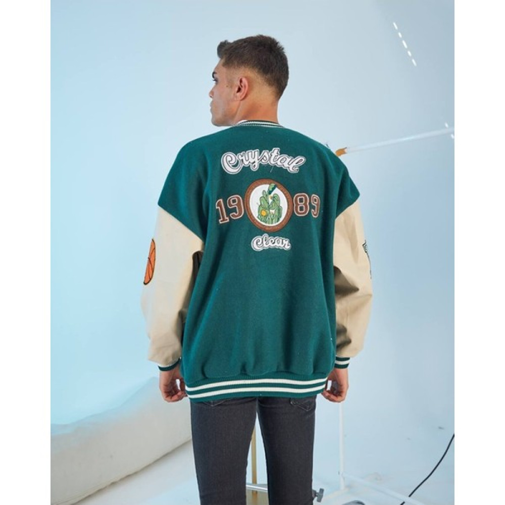 Unisex Yeşil Crystal 25 Nakışlı Oversize Kolej Ceket Erkek Ceket Fiyatı