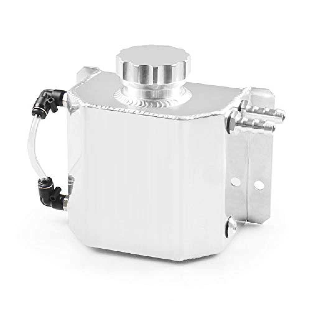 Universal 1L Aluminium Alloy Coolant Radiator Overflow Tank Engine Oil Catch Can Expansion Tank Reservoir (Silver)