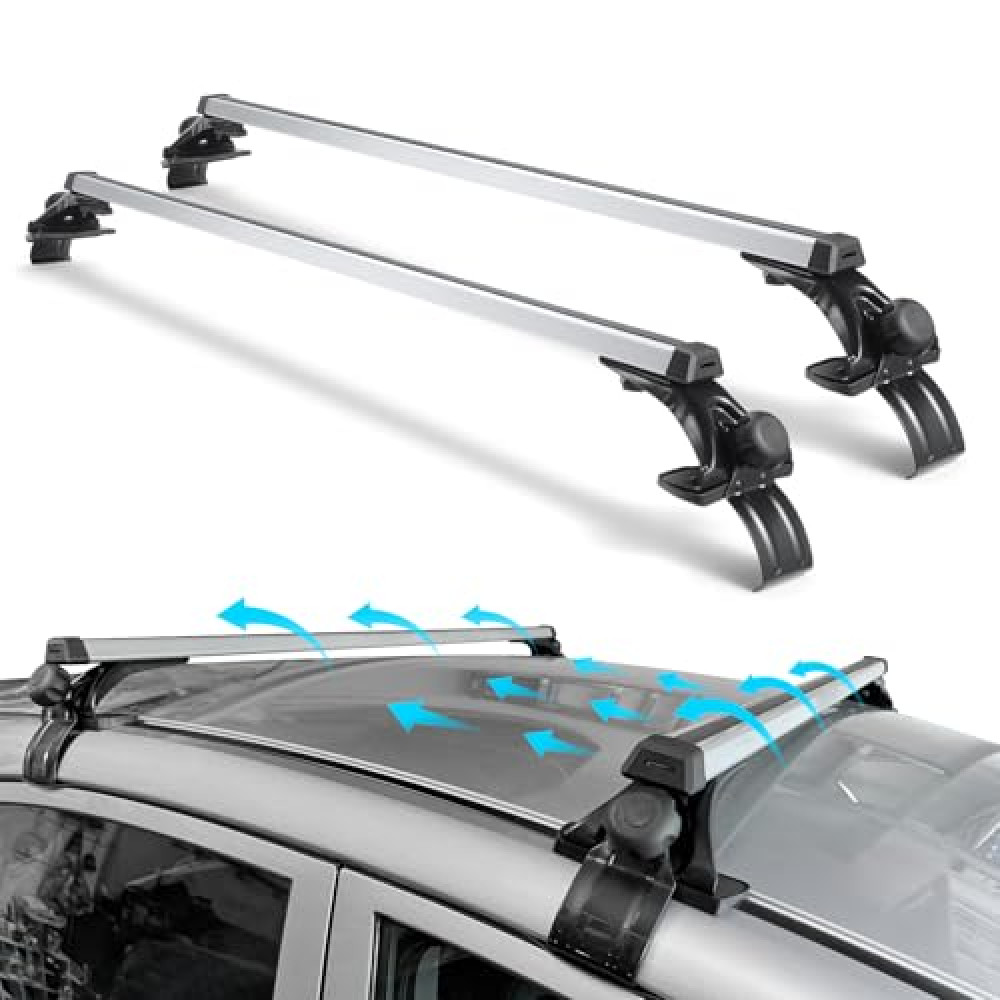 Universal Car Roof Rack Cross Bars Adjustable 48" Aluminum Alloy 176lbs/80KG Rooftop Cargo Carrier Luggage Holders Brackets for Car Vehicle SUV Without Roof Side Rail for Bike Snowboard