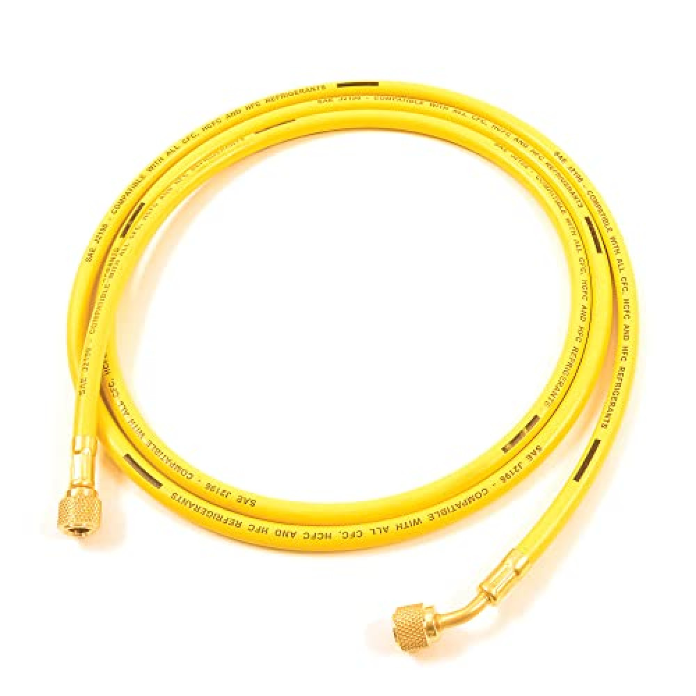 Uniweld H5SMBY Soft Magic Barrier Charging and Vacuum Hose for HVACR System Service with 45-Degree Angle Fittings, 60-Inch , Yellow
