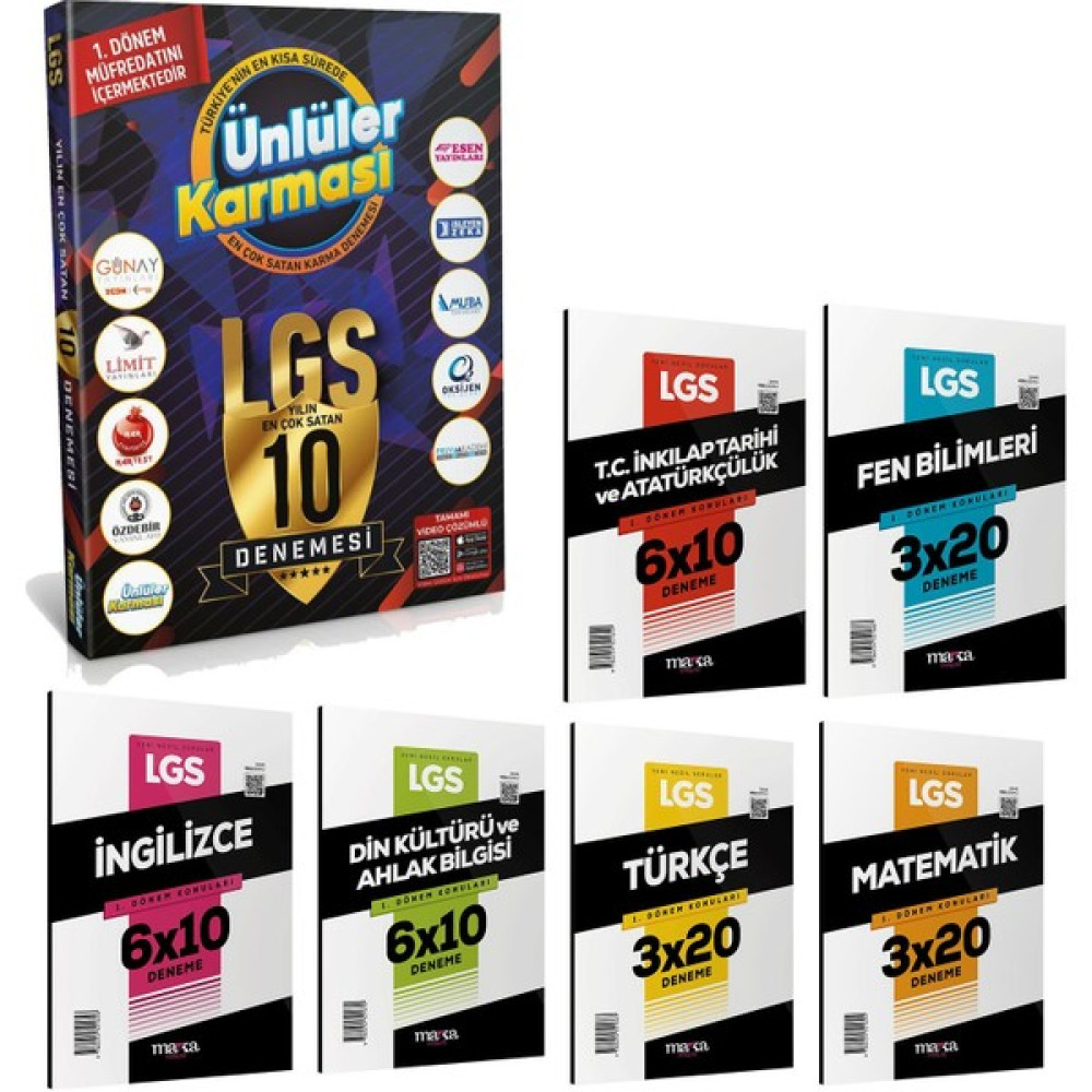Ünlüler Yayınları Ünlüler Karması 2023 Lgs 1.dönem 10 Lu Deneme ve Marka Yayınları Lgs 1. Dönem Branş Deneme Seti Kaynak Kitapları Fiyatı