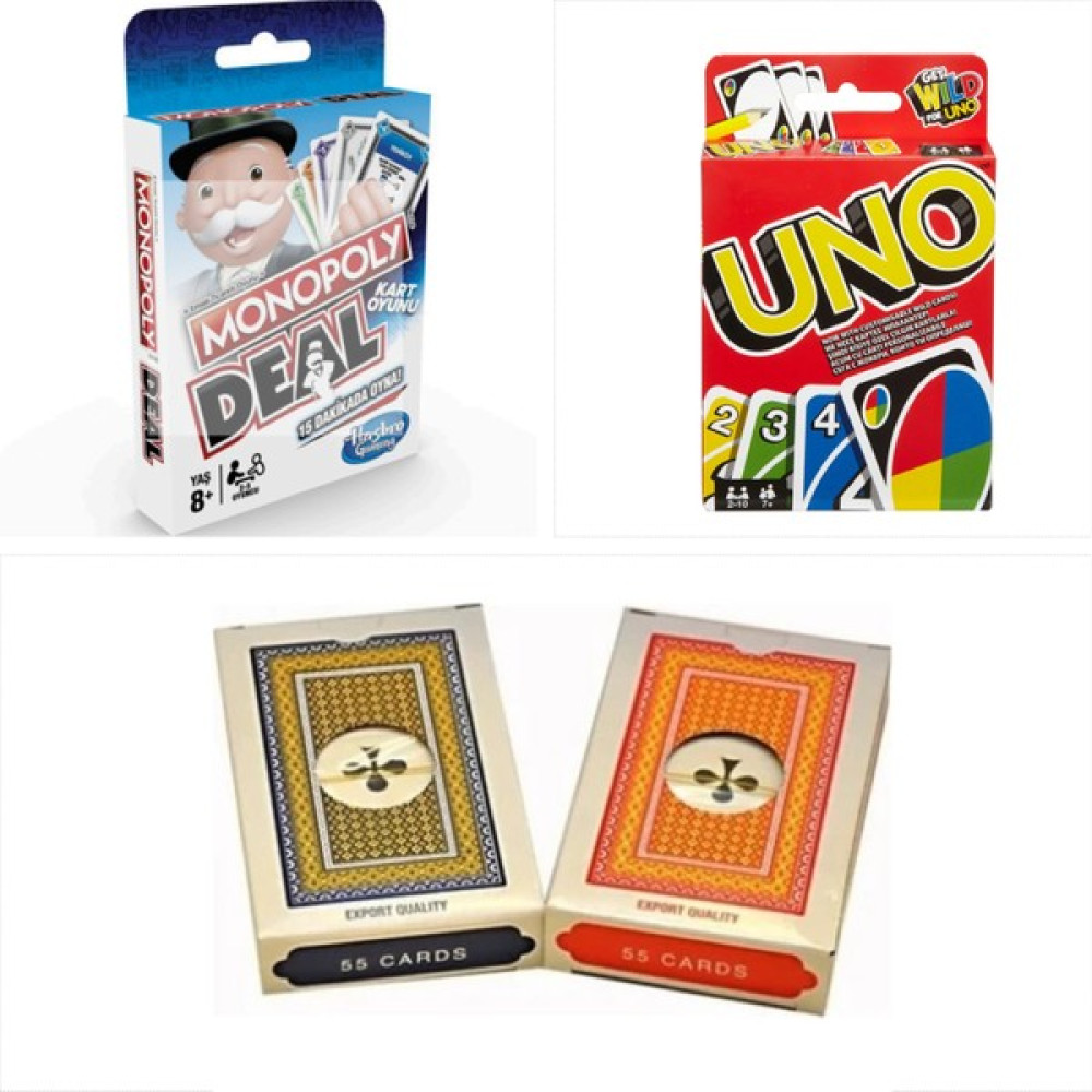 Uno,monopoly Deal ve 2 Deste Iskambil Kağıdı Oyun Takımları Fiyatı