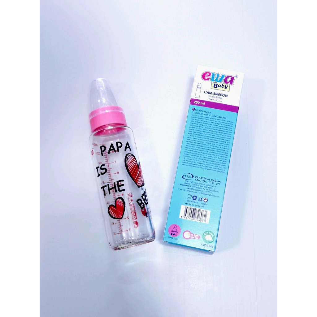 Ünsa Anahtar Cam Biberon 250ML Ewa Baby Cam Biberon - Pembe - 250 ml Biberon Fiyatı