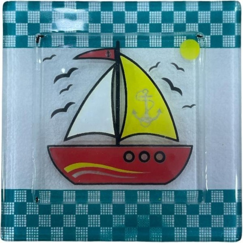 Ünsal Showroom Dekoratif Cam Gider Kapağı Yelkenli Desenli 10X10CM - 10 x 10 cm Banyo Aksesuarları Fiyatı