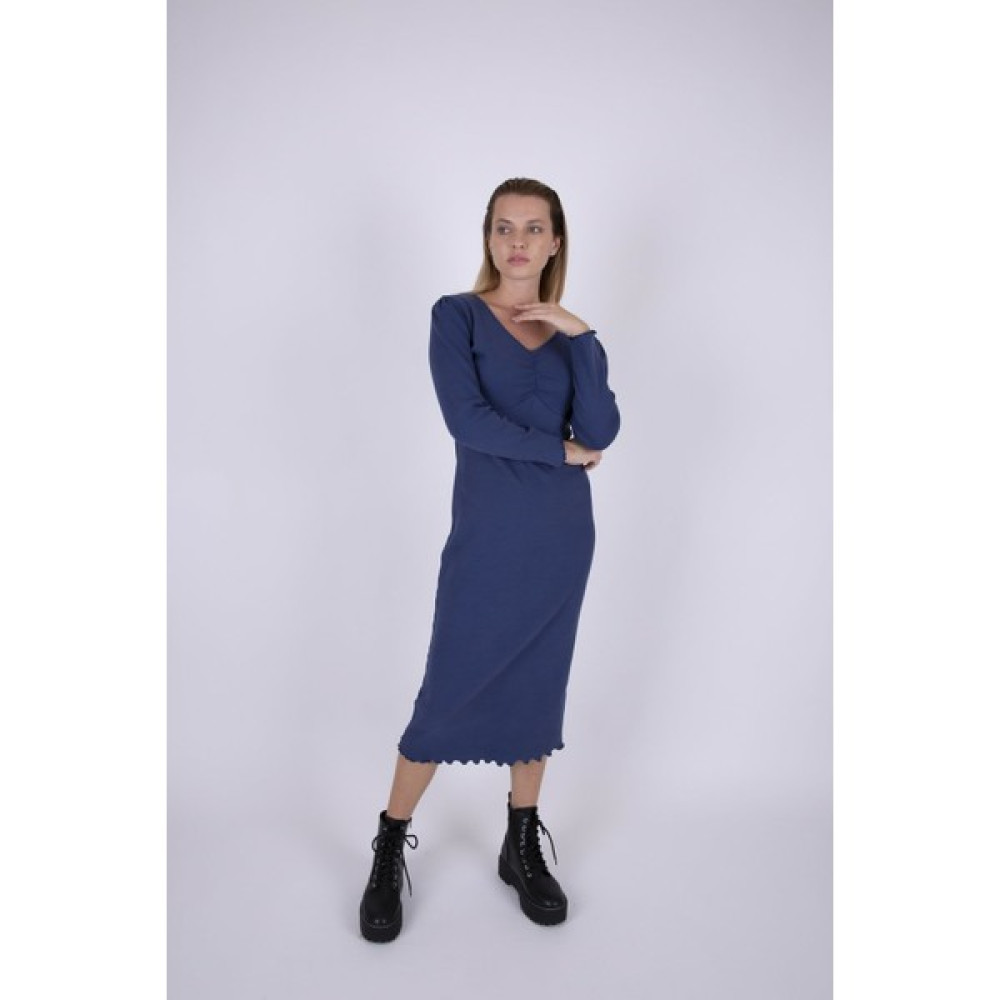 Unv Collection Kadın Önden Toplamalı Mavi Elbise Elbise Fiyatı