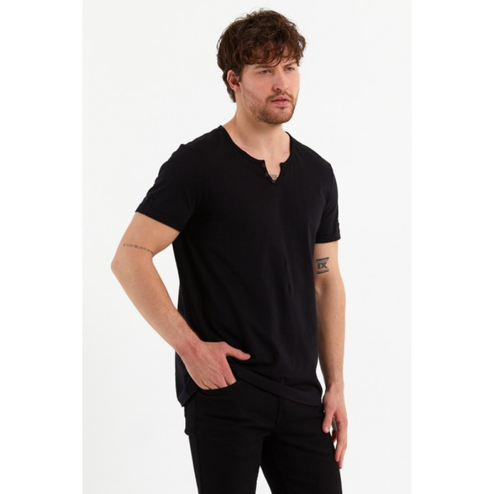 Uomo Park 2135 Yeni Sezon Armut Yaka Düğme Detaylı T-Shirt Erkek T-shirt Fiyatı