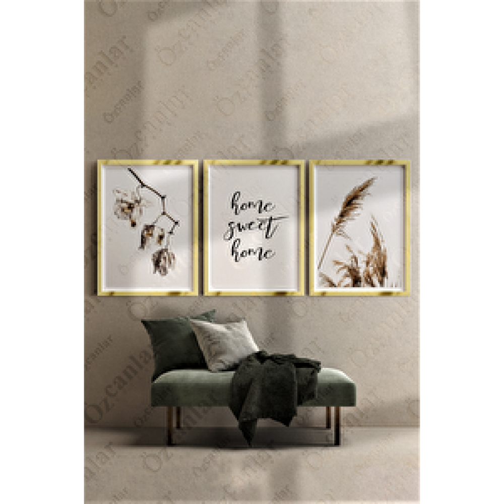 UON Gold Renk - 35x50 Çerçeveli Tablo Duvar Tablosu Dekoratif Tablo Salon Tabloları Çoklu Tablo Üçlü Çerçeve 35x50 cm Resim & Fotoğraf Çerçevesi Fiyatı