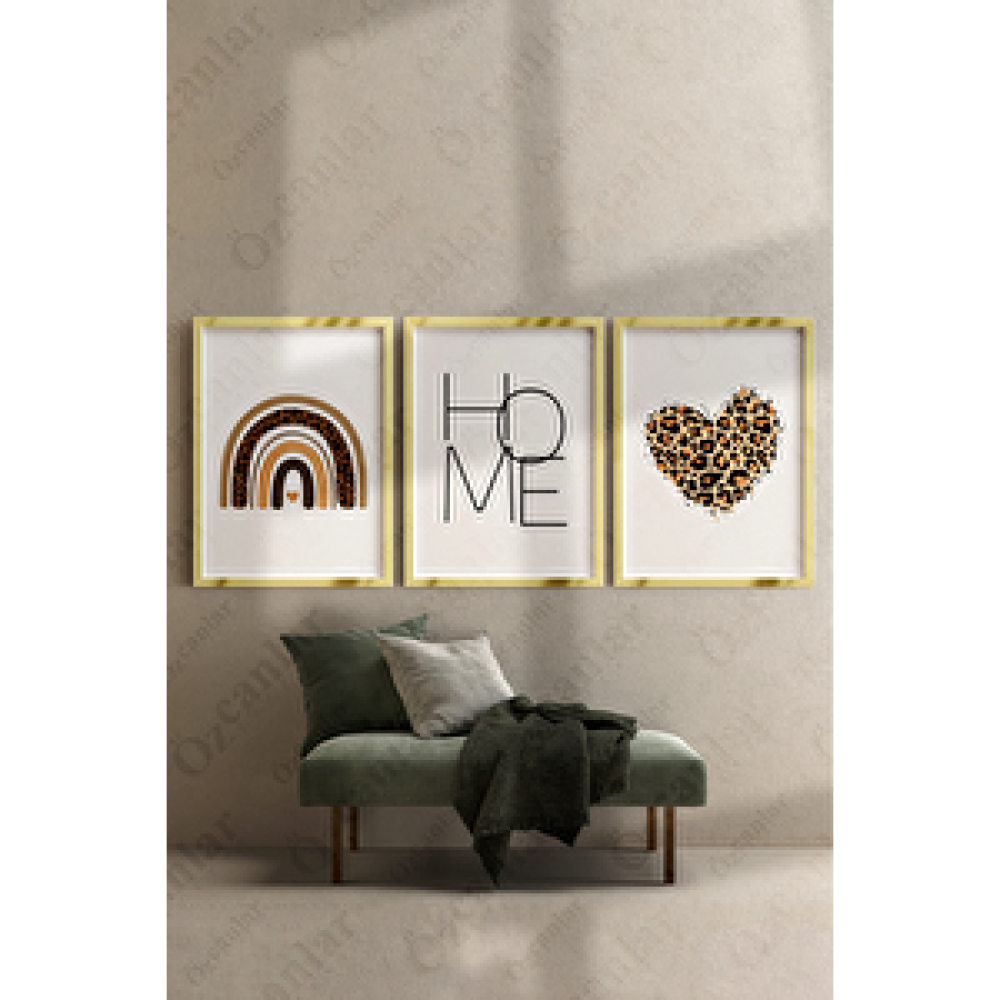 UON Gold Renk - 40x50 Çerçeveli Tablo Duvar Tablosu Dekoratif Tablo Salon Tabloları Çoklu Tablo Üçlü Çerçeve 40x50 cm Resim & Fotoğraf Çerçevesi Fiyatı