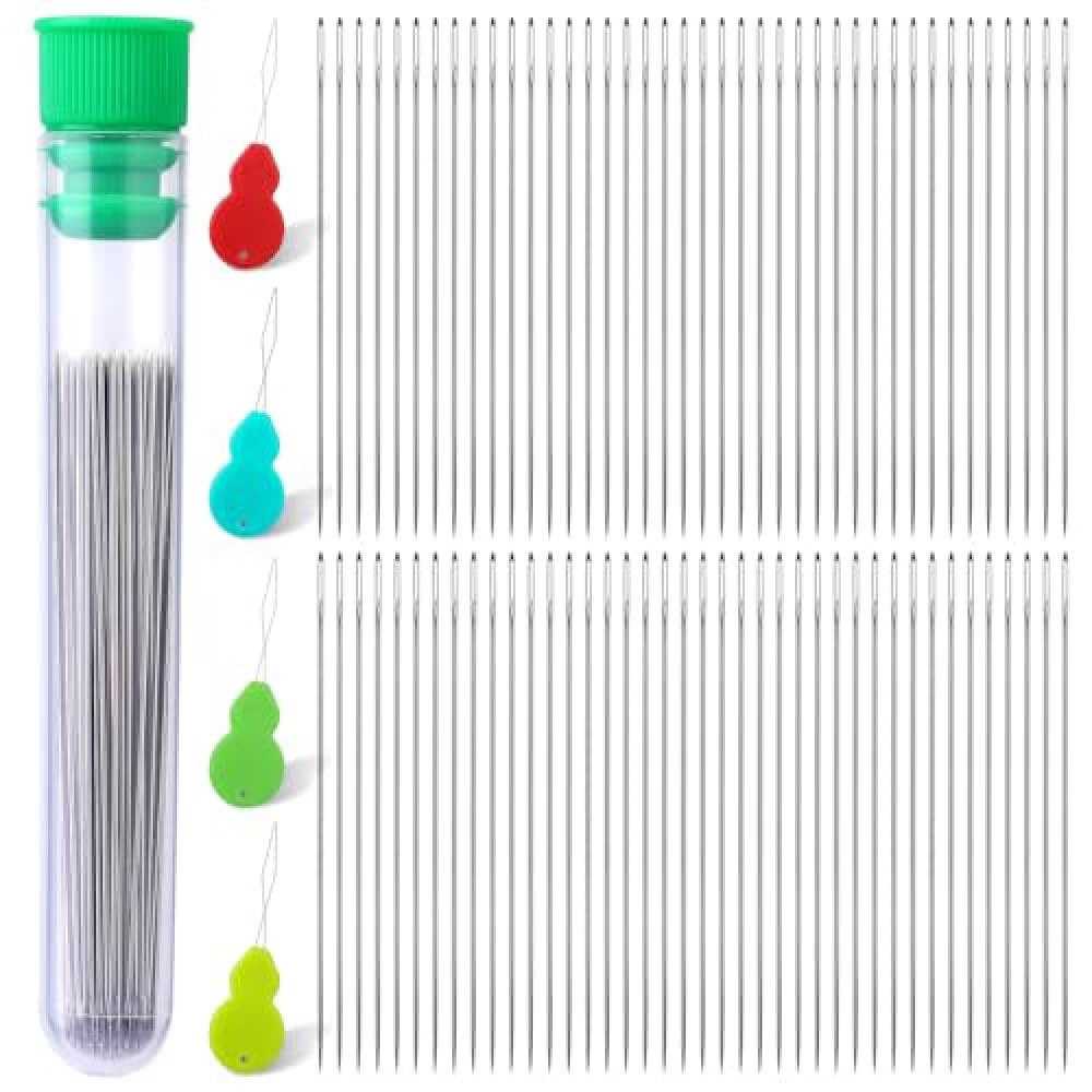 UOOU 150PCS Straight Beading Needles,Size 10-0.45mm(0.18 in) Seed Beads Needles with Needle Bottle,Needle Threaders, Beading Needles for Jewelry Making
