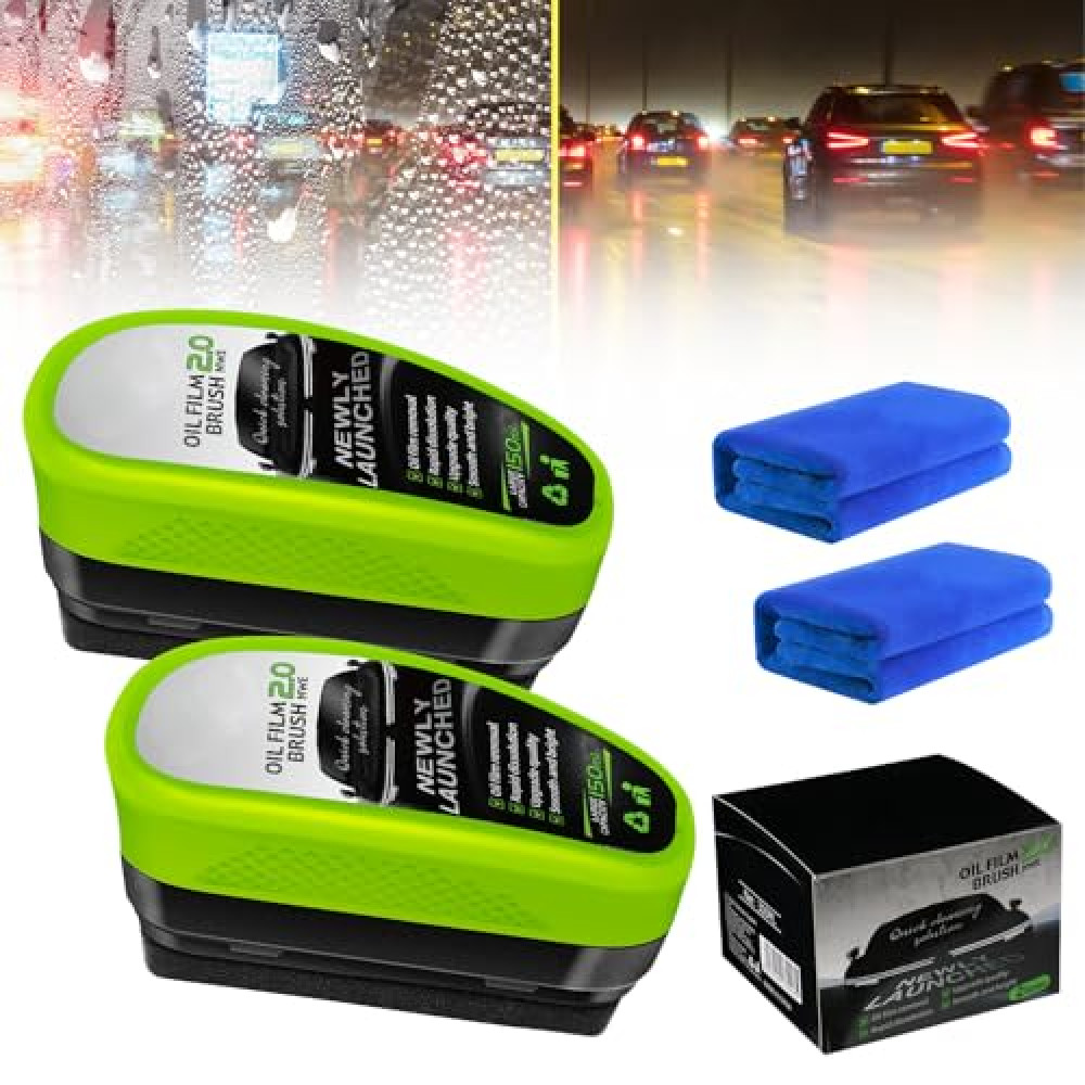 Upgrade Automotive Oil Film Cleaning Brush, New 2.0 Green Oil Film Wipe, Glass Cleaning Board for Windshield, Glass Oil Film Remover Brush for Car, Prevents Rain and Fog Cleaning Glass Brush