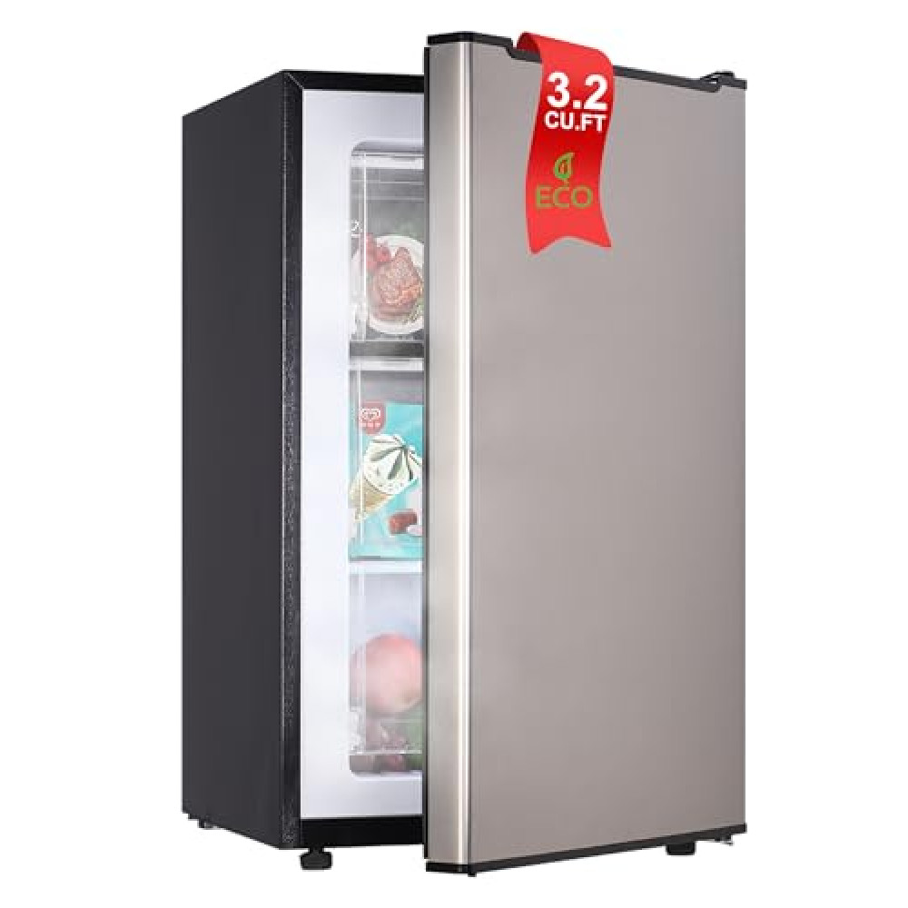Upright Freezer, 3.2 Cu Ft Mini Small Freezer for 1-2 People, Portable Compact Freezer with 3 Plastic Baffles, 4D Cooling & 40dB Ultra-Quiet, Fast Freeze (-13°F) - Silver