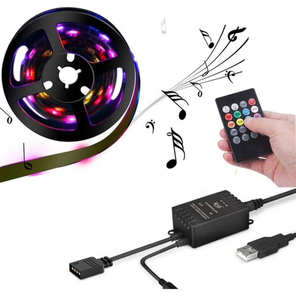 Upway 5V USB 100CM Rgb Şerit LED 3 Çipli SMD5050-30LED Ses Sensörlü Kumandalı - 1 m - Renkli Led Aydınlatmalar Fiyatı