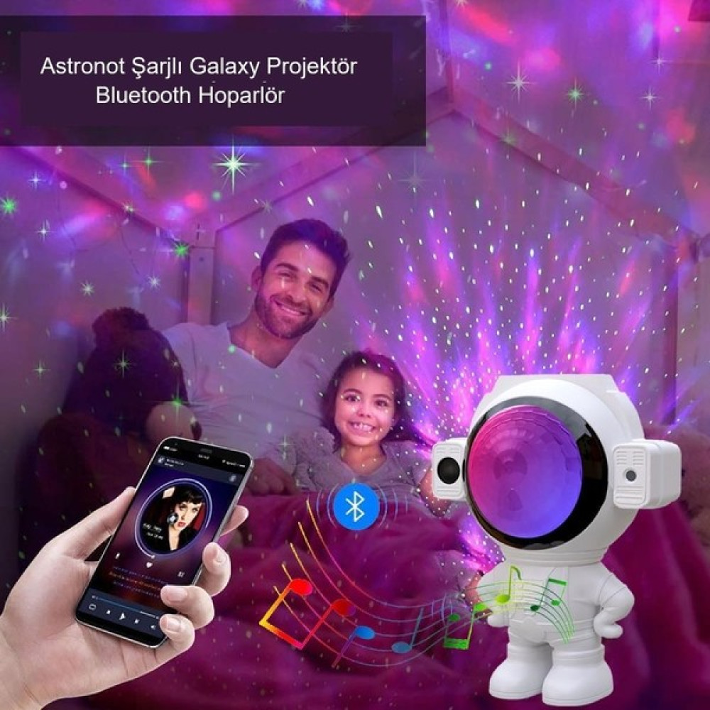 Upway Astronot Bluetooth Hoparlör Şarjlı Galaxy Projektör Yıldız Kumandalı Gece Lambası - Beyaz Gece Lambası Fiyatı
